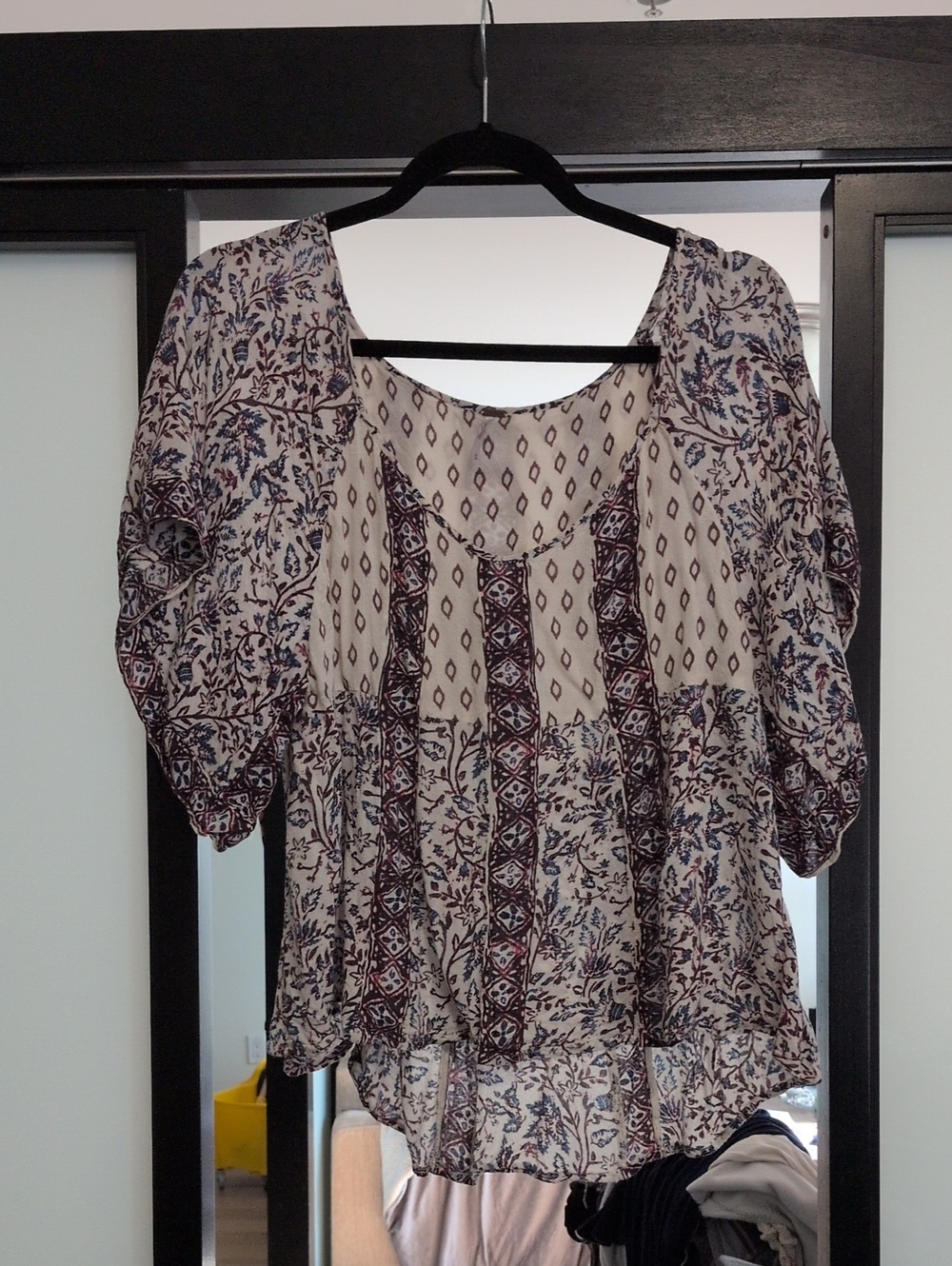 Free People Bohemian Printed Peasant Blouse - Cream, Navy, Purple